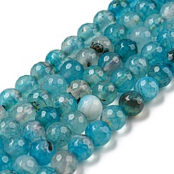Light Sky Blue Natural Agate Beads Strands, Dyed, Faceted, Round, Light Sky Blue, 6mm, Hole: 1mm