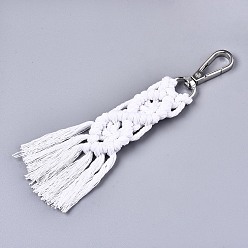 White Polycotton(Polyester Cotton) Tassel Big Pendants Decorations, with Platinum Plated Alloy Swivel Clasps, White, 150mm~160mm