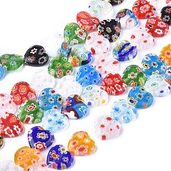 Mixed Color Heart Handmade Millefiori Glass Beads Strands, Mixed Color, 14x14x4mm, Hole: 1mm, about 27pcs/strand, 12.9 inch