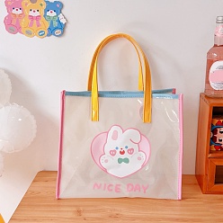 Rabbit Plastic Shoulder Bags, Rectangle Women Handbags, with Animal Pattern, Rabbit Pattern, 25.6x30.5x14.5cm