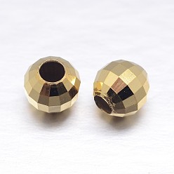 Real 18K Gold Plated Faceted Round 925 Sterling Silver Spacer Beads, Real 18K Gold Plated, 5mm, Hole: 2mm, about 135pcs/20g