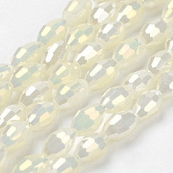 Jaune Verge D'or Perles en verre electroplate, plein éclat de la perle plaqué, facette, ovale, jaune verge d'or clair, 6x4mm, Trou: 1mm, Environ 72 pcs/chapelet, 16 pouce