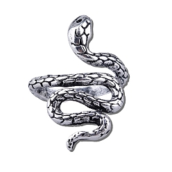 Змея Открытая манжета из сплава, петля спицами петля крючком, держатель нитенаправителя для женщин, античное серебро, змея, Внутренний диаметр: 1.9 cm