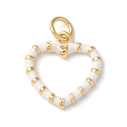 White Brass Enamel Pendants, with Jump Ring, Long-Lasting Plated, Lead Free & Cadmium Free, Real 18K Gold Plated, Heart Charm, White, 14x15x2mm