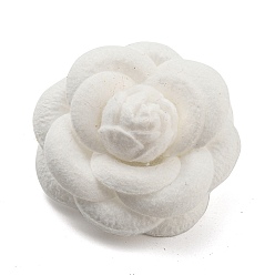 Blanco Broche de camelia de arte de tela, Alfiler de hierro en tono platino para bolsas de ropa., insignia de flor multicapa, blanco, 67.5x33 mm