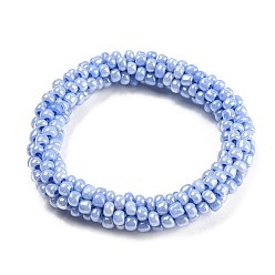 Lavanda Pulsera elástica trenzada con perlas de vidrio de ganchillo, pulsera nepel estilo boho, lavanda, diámetro interior: 1-3/4 pulgada (4.5 cm)