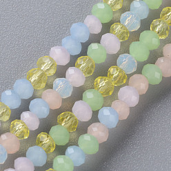 Mixed Color Transparent Glass Beads Strands, Faceted Rondelle, Mixed Color, 3x2.5mm, Hole: 0.6mm, about 192~195pcs/strand, 16.93 inch~17.52 inch(43cm~44.5cm)