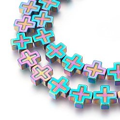 Multi-color Plated Electroplated Non-magnetic Synthetic Hematite Beads Strands, Polish, Cross, Multi-color Plated, 10x10x4mm, Hole: 1mm, about 40pcs/strand, 15.94 inch(40.5cm)