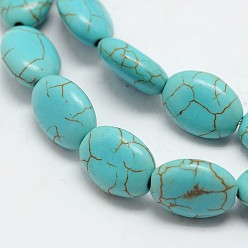 Turquoise Dyed Synthetical Turquoise Oval Bead Strand, Turquoise, 13x10x5mm, Hole: 1mm, about 30pcs/strand, about 15 inch
