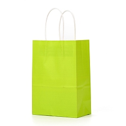 Green Yellow Kraft Paper Bags, Gift Bags, Shopping Bags, with Handles, Green Yellow, 15x8x21cm