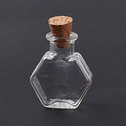 Clair Hexagone maison de poupée miniature verre bouteilles de liège ornement, Bouteilles vides en verre pour décoration de maison de poupée, clair, 3 cm, bouteille: 25x20.5x8.5 mm
