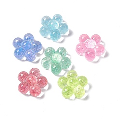 Mixed Color Translucent Acrylic Cabochons, with Glitter Powder, 5-Petal Flower, Mixed Color, 24.5x25x12.5mm