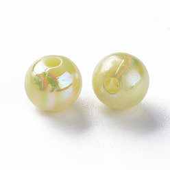 Jaune Perles acryliques opaques, de couleur plaquée ab , ronde, jaune, 8x7mm, Trou: 2mm, environ1745 pcs / 500 g