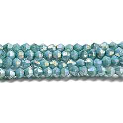 Vert De Mer Clair Cuisson opaque de perles de verre peintes, couleur ab , facette, Toupie, vert de mer clair, 3x2.5~2.8mm, Trou: 0.7mm, Environ 157~160 pcs/chapelet, 16.38~16.54 pouce (41.6~42 cm)