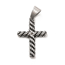 Antique Silver 304 Stainless Steel Pendants, Cross Charm, Antique Silver, 32x22x3mm, Hole: 8x5mm
