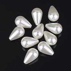 Ivoire Abs en plastique imitation perle, larme, blanc crème, 16x10mm, Trou: 1mm, environ 600 pcs / livre