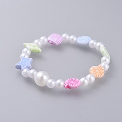Colorful Kids Stretch Bracelets, with Acrylic Imitated Pearl and Colorful Acrylic Beads, Colorful, 1-7/8 inch(4.8cm)
