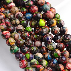 Coloré Brins de perles rondes en jaspe impérial naturel teint, colorées, 6mm, Trou: 1mm, Environ 68 pcs/chapelet, 16 pouce