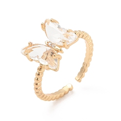 Cristal K9 anillo de puño abierto con mariposa de cristal, joyas de latón dorado claro para mujer, cristal, tamaño de EE. UU. 5 1/2 (16.1 mm)