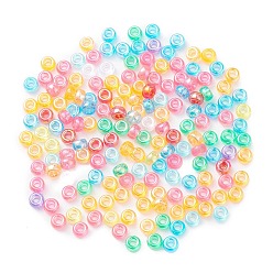 Couleur Mélangete Perles en plastique transparentes, de couleur plaquée ab , rondelle, couleur mixte, 7x4mm, Trou: 2.7mm, environ4500 pcs / 500 g