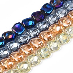 Mixed Color Electroplate Glass Beads Strand, Polygon, Mixed Color, 10.5x11~12x5~6mm, Hole: 1mm, about 60~61pcs/strand, 24.41 inch~ 25.20 inch(62~64cm)