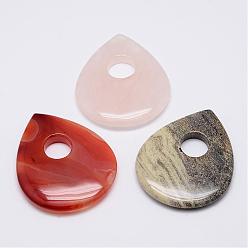 Mixed Stone Natural Gemstone Big Pendants, teardrop, 50x40.5x6.5mm, Hole: 11mm