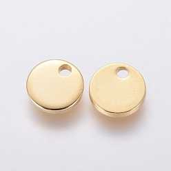 Golden 304 Stainless Steel Charms, Stamping Blank Tag, Flat Round, Golden, 8x1mm, Hole: 1.4mm