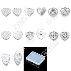 Stainless Steel Color DIY Jewelry Making Findings Kits, Including 10Pcs 5 Styles 304 Stainless Steel Pendants and 4Pcs 2 Styles 304 Stainless Steel Rhinestone Settings, Heart Mixed Shapes, Stainless Steel Color, 16.5~24.5x15.5~22x1.5~2.5mm, Hole: 1.5~2mm, 2pcs/style