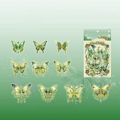 Green 20Pcs 10 Styles Laser Waterproof PET Butterfly Decorative Stickers, Self-adhesive Decals, for DIY Scrapbooking, Green, 50~70mm, 2pcs/style