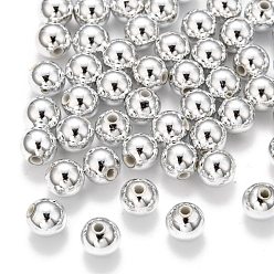Plata Plateada Chapado perlas de plástico redondos de acrílico, Plata Plateada, 14 mm, agujero: 2 mm, sobre 300 unidades / libra