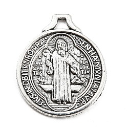 Antique Silver Alloy Pendant, Flat Round with Jesus, Antique Silver, 21x18x1.2mm, Hole: 2x3mm