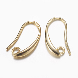 Real 18K Gold Plated Brass Earring Hooks, Lead Free & Nickel Free & Cadmium Free, Real 18K Gold Plated, 19x10x2mm, Hole: 2mm, 18 Gauge, Pin: 1mm