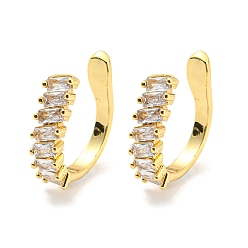 Golden Clear Cubic Zirconia Cuff Earrings, Brass Jewelry for Non-pierced Ears, Cadmium Free & Lead Free, Golden, 14x12x3.5mm