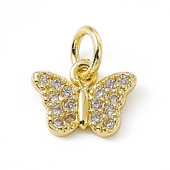 Real 18K Gold Plated Brass Micro Pave Clear Cubic Zirconia Butterfly Charms, with Open Jump Rings, Real 18K Gold Plated, 7.5x10x1.5mm, Ring: 5x0.8mm, Hole: 3mm