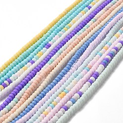 Mixed Color Handmade Frosted Porcelain Beads, Flat Round, Mixed Color, 4x3mm, Hole: 0.8mm, about 134pcs/strand, 15.55 inch(39.5cm)