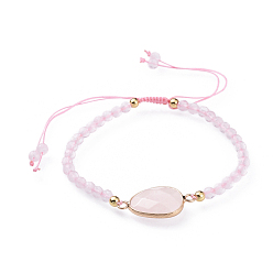 Quartz Rose Bracelets réglables en quartz tressé de rose naturelle, avec les accessoires en laiton, facette, 2-1/8 pouce (5.4 cm)