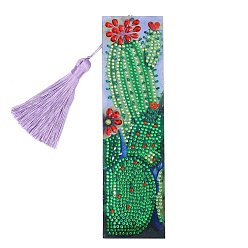 Cactus DIY Diamond Painting Stickers Kits For Bookmark Making, with Diamond Painting Stickers, Resin Rhinestones, Diamond Sticky Pen, Tassel, Tray Plate and Glue Clay, Rectangle, Cactus Pattern, 210x60mm
