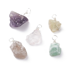 Silver Natural Gemstone Pendants, with Eco-Friendly Copper Wire, Nuggets, Silver, 16~22x12~16.5x6.5~13mm, Hole: 2.6~3.3mm