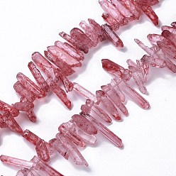Rose Vieux Brins de perles teintes en cristal de quartz craquelé naturel, puce, vieux rose, 13~38x3~7x4~7mm, Trou: 1mm, Environ 67~70 pcs/chapelet, 14.76~15.16'' (37.5~38.5 cm)