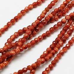 Goldstone Synthetic Goldstone  Beads Strands, Faceted Round, 3mm, Hole: 0.8mm, about 136pcs/strand, 16 inch