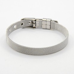 Couleur Acier Inoxydable Unisexe mode 304 inoxydable bracelet en acier bracelets de bracelet, avec des agrafes de bande de montre, couleur inox, 8-1/4 pouces (210 mm), 10x1.4mm