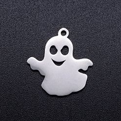 Stainless Steel Color 201 Stainless Steel Pendants, Ghost, Halloween, Stainless Steel Color, 18x17x1mm, Hole: 1.5mm