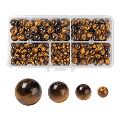 Tiger Eye 340Pcs 4 Style Grade A+ Natural Tiger Eye Beads, Round, 4mm/6mm/8mm/10mm, Hole: 1mm
