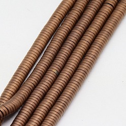 Copper Plated Electroplate Non-magnetic Synthetic Hematite Beads Strands, Frosted, Heishi Beads, Flat Round/Disc, Grade A, Copper Plated, 4x1mm, Hole: 1mm, about 400pcs/strand, 16 inch