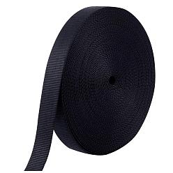 Black Polyester Ribbons, For Clothing Supplies or Bag Accessories, Black, 1 inch(25mm), 1.5mm