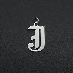 Letter J Pendentifs en acier inoxydable, avec anneau de saut, vieux anglais, lettre, Coupe au laser, couleur inox, letter.j, 304mm, Trou: 16.5x9.5x1mm