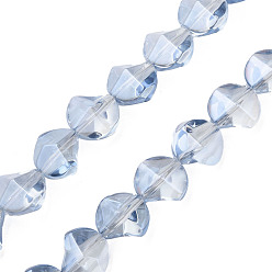 Acero Azul Claro Abalorios de vidrio electrochapa, lustre de la perla chapado,  torcedura, azul acero claro, 13x13.5x9 mm, agujero: 1.2 mm, sobre 45 unidades / cadena, 23.23 pulgada (59 cm)