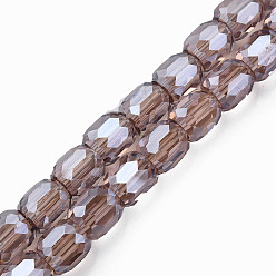 Old Rose Electroplate Transparent Glass Beads Strands, Faceted, Column, Old Rose, 8x8mm, Hole: 1.2mm, about 79~80pcs/strand, 25.59 inch~27.17 inch(65~69cm)
