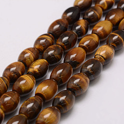 Tiger Eye Natural & Tiger Eye Bead Strands, Grade AB, Oval, 10.5x14~15mm, Hole: 1mm, about 28pcs/strand, 15.94 inch