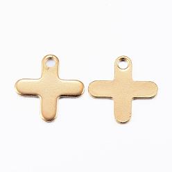 Golden Ion Plating(IP) 304 Stainless Steel Tiny Cross Charms, Greek Cross, Golden, 12x12x0.8mm, Hole: 1.5mm